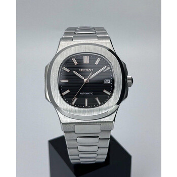 Custom Seiko Mod • Nautilus Black Dial w/ Rose Gold indices Silver • 40mm